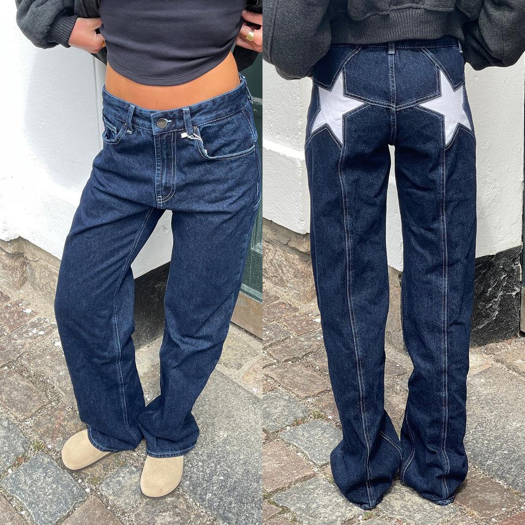 Джинсы Y2k Vintage Star Pattern Женские свободные прямые джинсы Harajuku Американские ретро-мешковатые брюки в уличном стиле