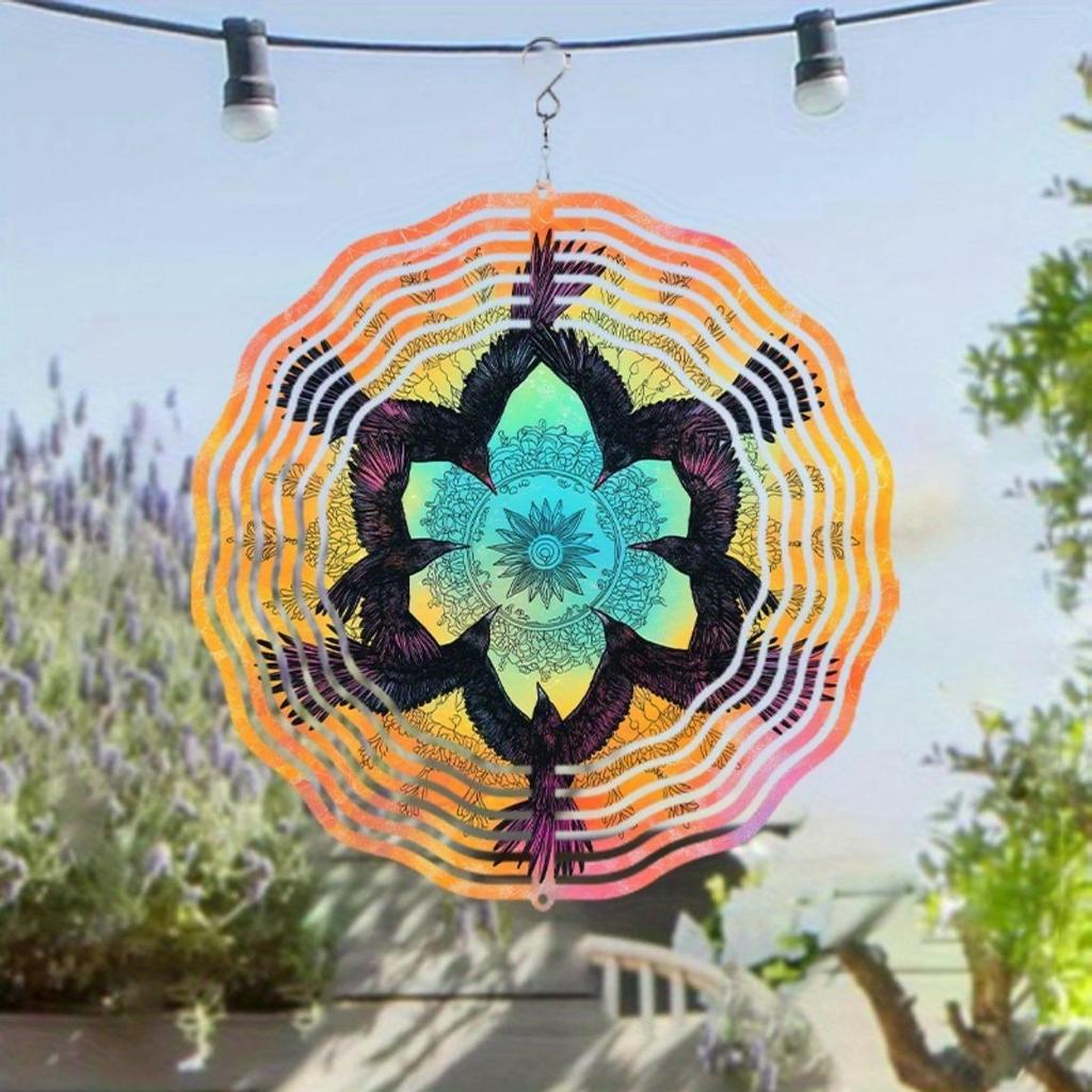 25.4cm Rotating Metal Wind Chime Vibrant Mandala Design Outdoor Hanging Decor for Garden Balcony Patio Creative Gift All Seasons