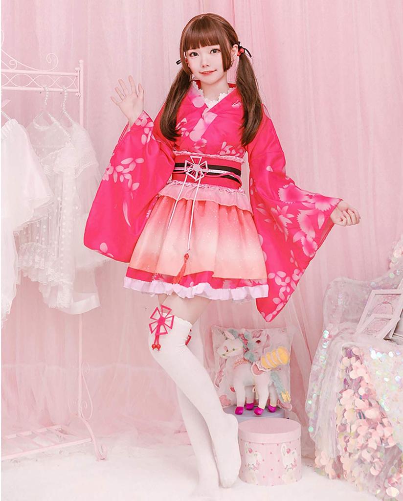 Юката мини-юбка в японском стиле милый костюм для косплея на Хэллоуин летний фестиваль куртизанка [milky time] (розовый)