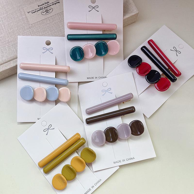 Инс Красочный Круглый Набор из Трех Предметов Заколка Мода Простой Темперамент Женская Челка Боковая Заколка Аксессуары для Волос