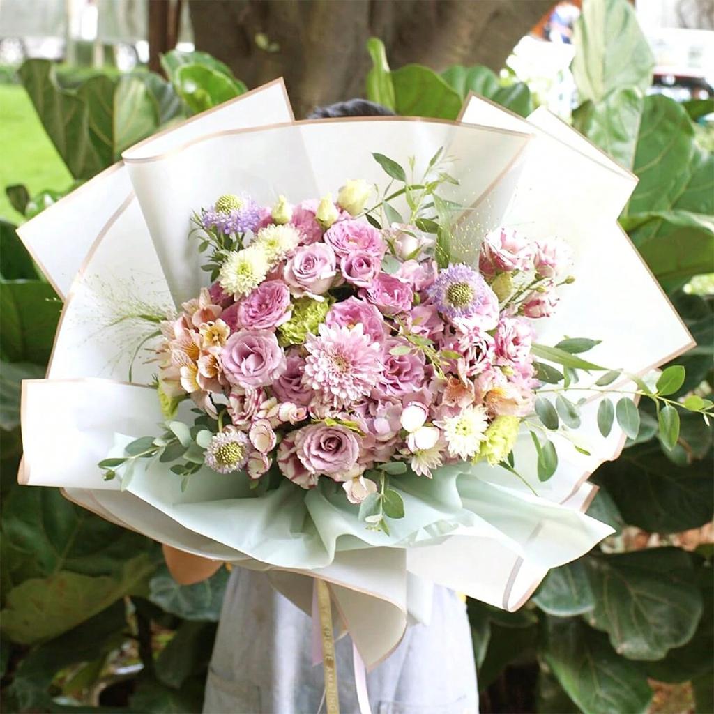 20 Counts Gold Edge Fresh Flowers Wrapping Paper, DIY Crafts, Gift Packaging Or Gift Box Packaging, Waterproof Flower Wrapping Paper 22.8X22.8 Inches