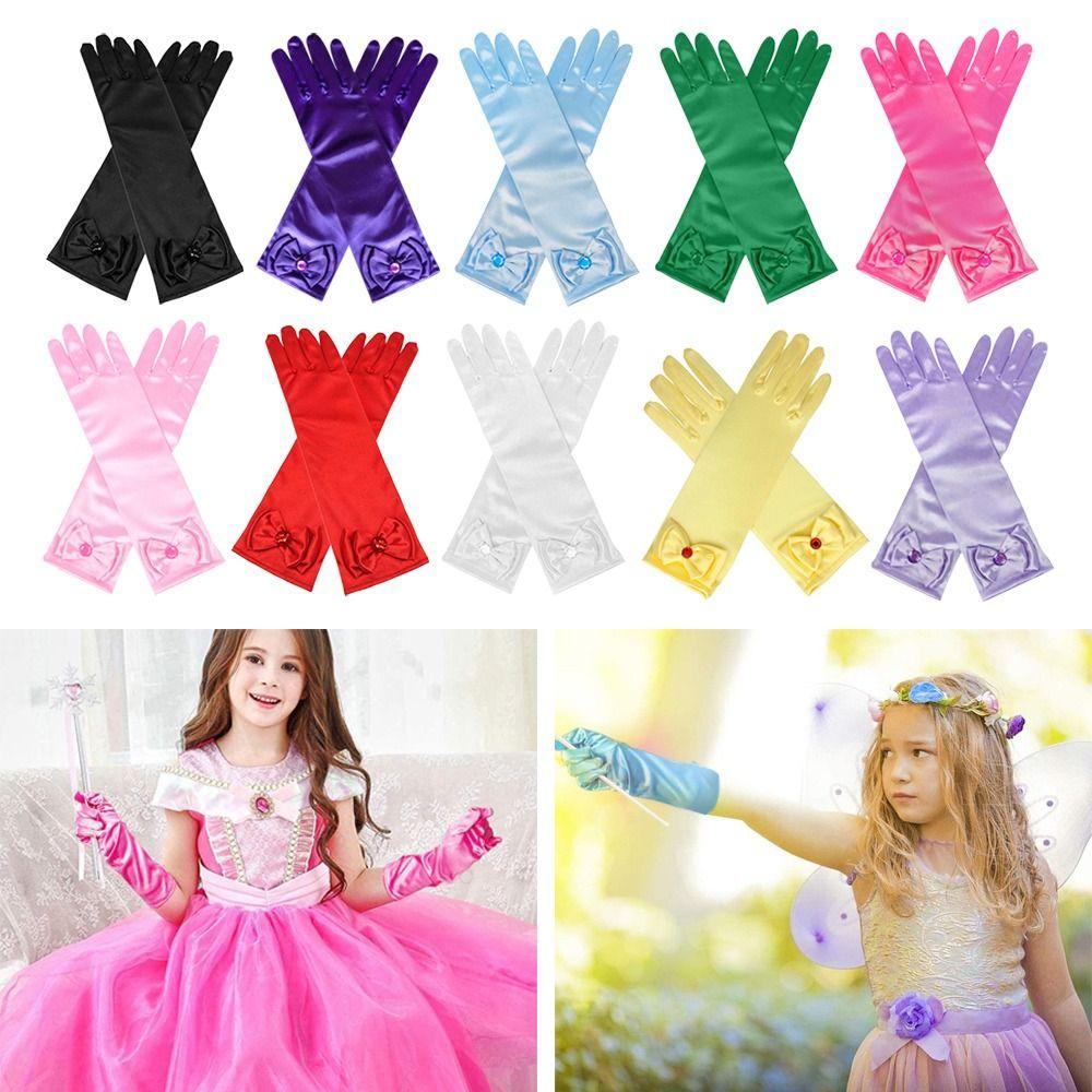 Wear Satin Sequins Stage Gloves Full Finger Mittens Princess Skirt Accessories Children Long Gloves