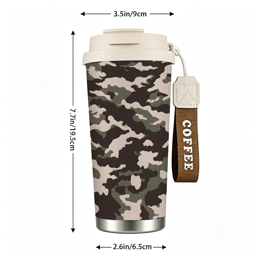 Camouflage Print Reusable Stainless Steel Insulated Coffee Tumbler Walled Vacuum Thermal Cup for Hiking Camping Travel Office