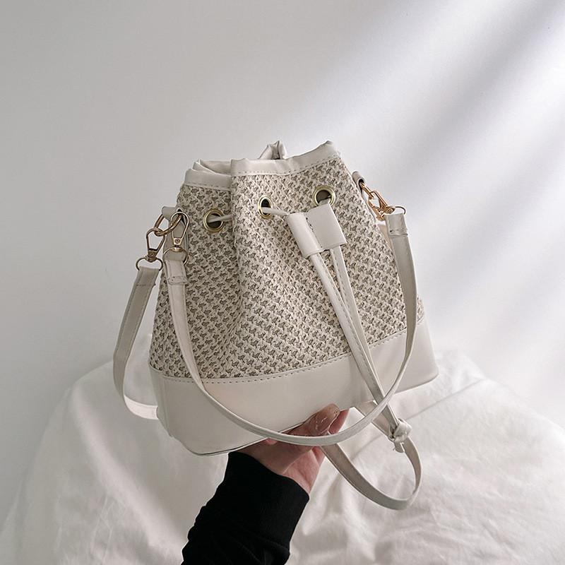 Модная большая сумка-ведро на шнурке для женщин в универсальных цветах