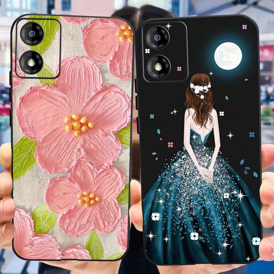For Motorola Moto E13 Moto G13 Case Matte Black Liquid Silicone Soft Cover Lovely Cat Cartoon Jelly Capas For MotoE13 E 13 G 13
