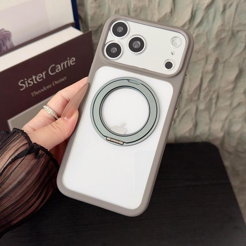 Чехол для iPhone 17 Pro Max с магнитным держателем, вращающимся на 360°, и матовой прозрачной крышкой