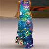 QICED Summer Women's Sleeveless Long V-Neck Printed Jade Flower Dresses