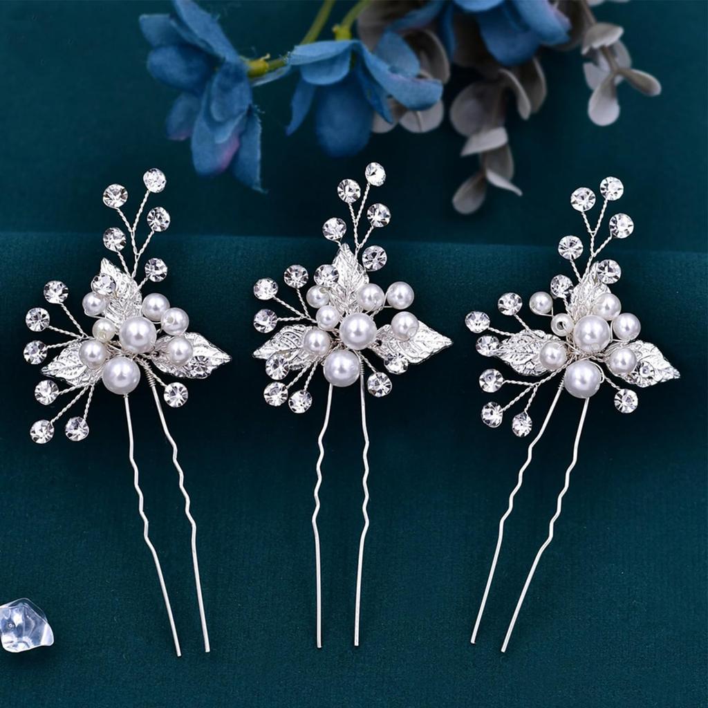 OuJyO Coming-of-Age Ceremony Hair Accessories, Wedding Hair Accessories, Pearl Sparkling U-Pin Hairpins, Stylish 3-Piece Set, Hair Ornaments for