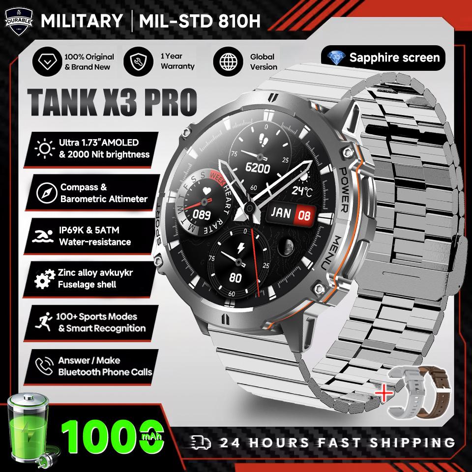 Новые УМНЫЕ ЧАСЫ TANK Ultra 1000 мАч Мужские 1,73" HD AMOLED GPS 10ATM Компас для плавания Барометр BT-звонки Военные умные часы