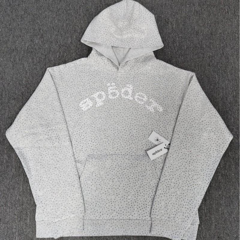 Mens 555 Spider Full Rhinestone Hoodie High Street Fashion Loose Fit Winter Sweatshirt