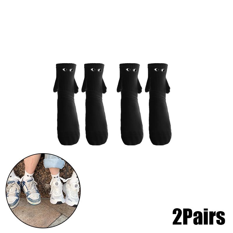 Magnetic Socks with Hands Women Men Fashion Black White Funny Cute Cartoon Eyes Couple Mid-tube Socks for Gifts