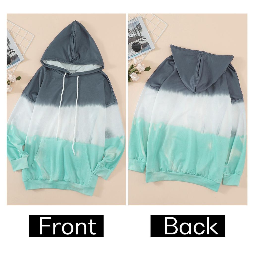 Women Tie Printed Long Sleeve Drawstring Pullover Sweatshirts With Pocket