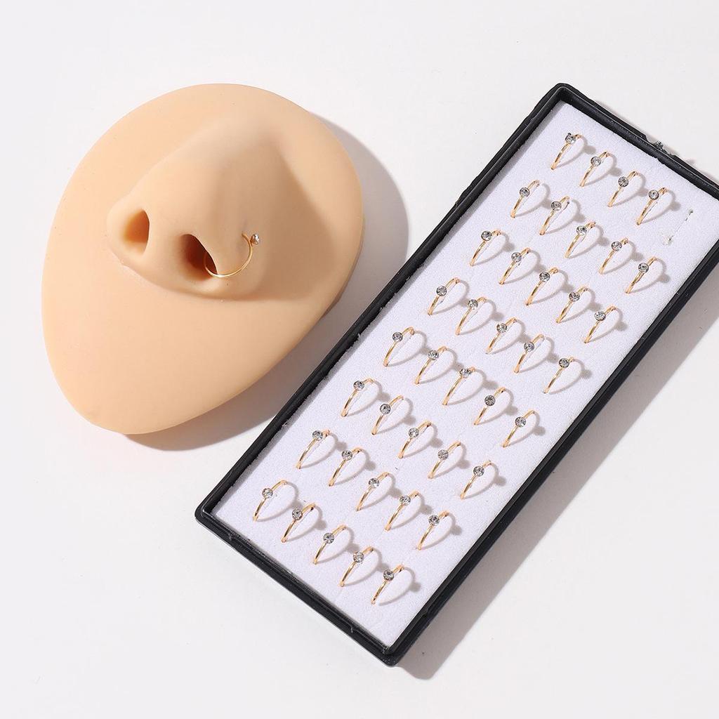 Позолоченные кольца для носа из нержавеющей стали со стразами - 40 штук