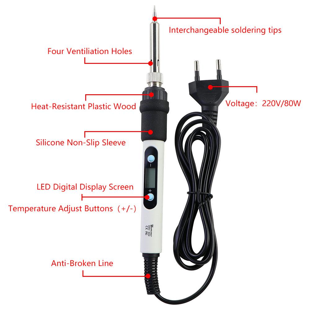 Электрический паяльник с регулируемым термостатом, 220 В/110 В, 80 Вт, сварочный инструмент