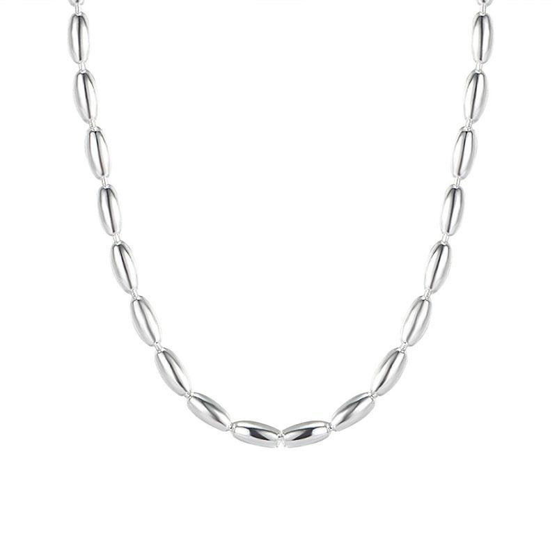 Ожерелье из стерлингового серебра 925 пробы с оливковыми бусинами из рисового зерна и простой цепочкой, женский минималистичный Instagram, превосходная многослойная высококачественная цепочка с круглыми бусинами на воротнике