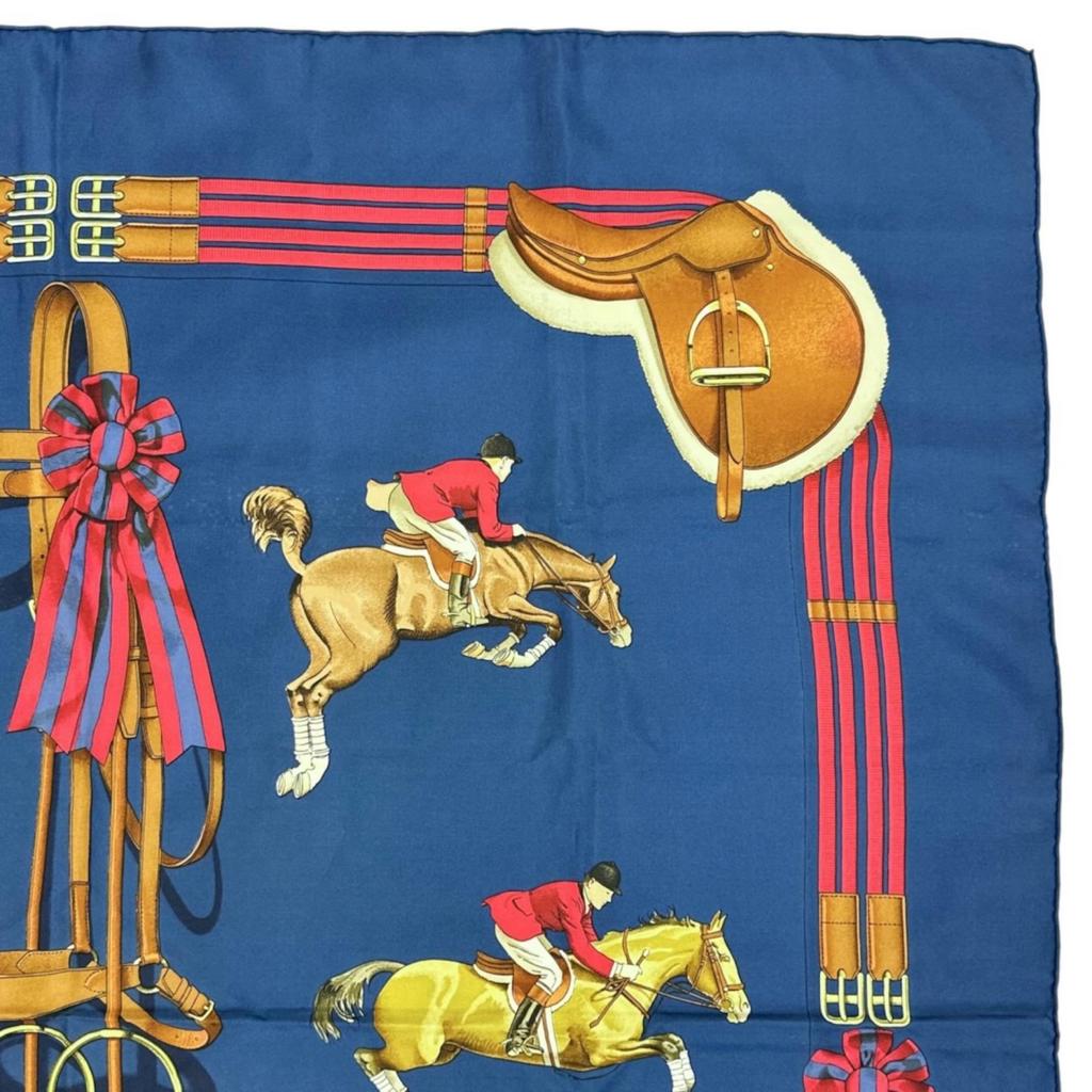 HERMES Carre 90 JUMPING scarf Navy Women used