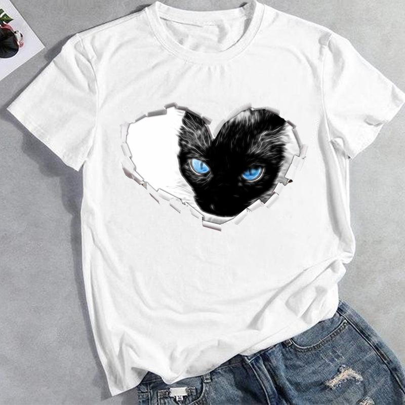 Летняя мода 3D Cat Lovely Trend Graphic T Shirt Clothing Casual Unisex Top T Shirt Short Sleeve Lady FeUnisex Print Tee
