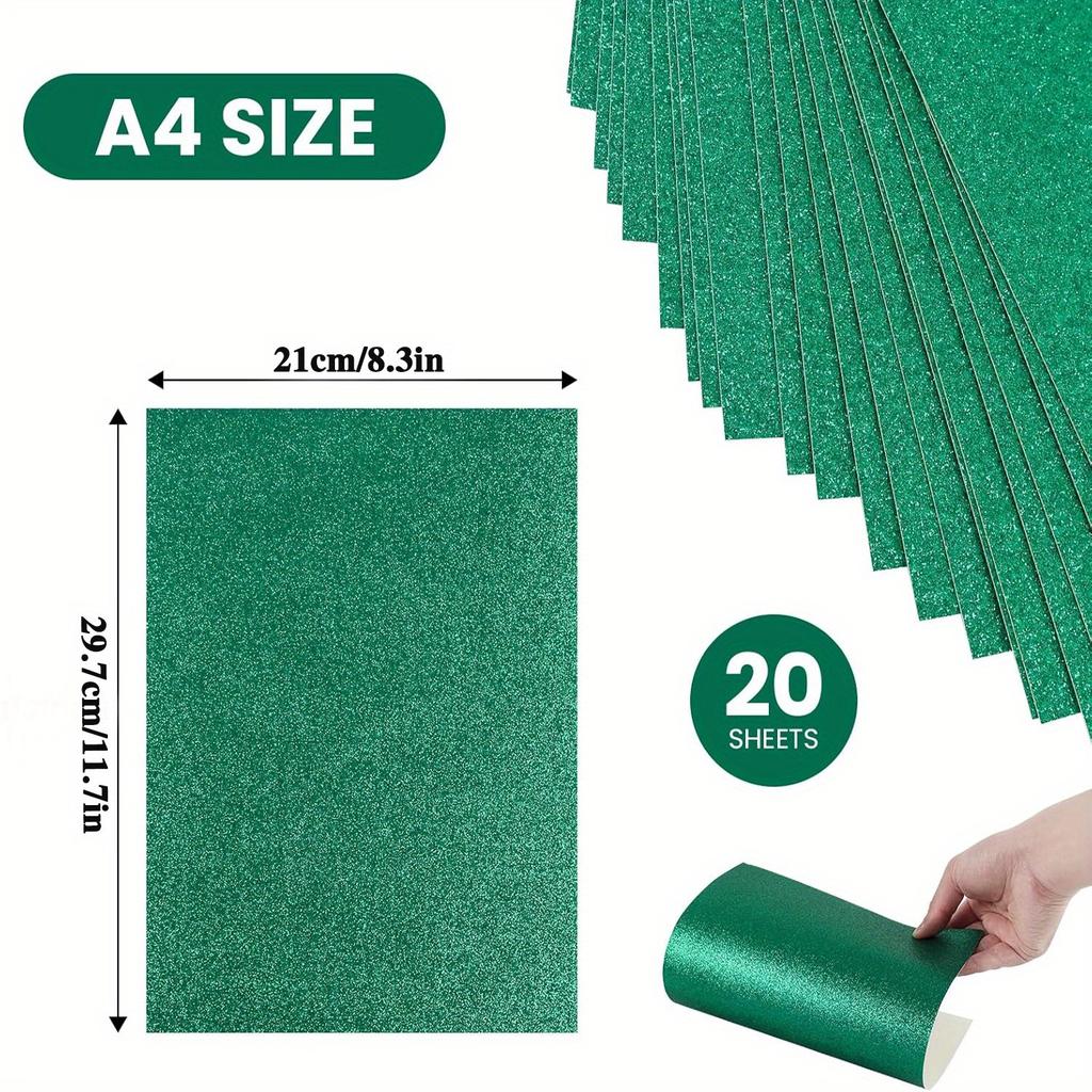 19sheets Green Glitter Cardstock One-sided Non-Adhesive 8.3 X 11.7Inches for DIY Crafts, Art Projects, Party Decor, Gift Box Wrapping 250GSM/92lb