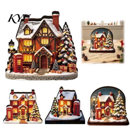 Seasonal Party Supplies Christmas Glowing House Ornament, LED Wooden Tabletop Decor for DIY Craft Ornaments Holiday Village Display, Light Up Festive