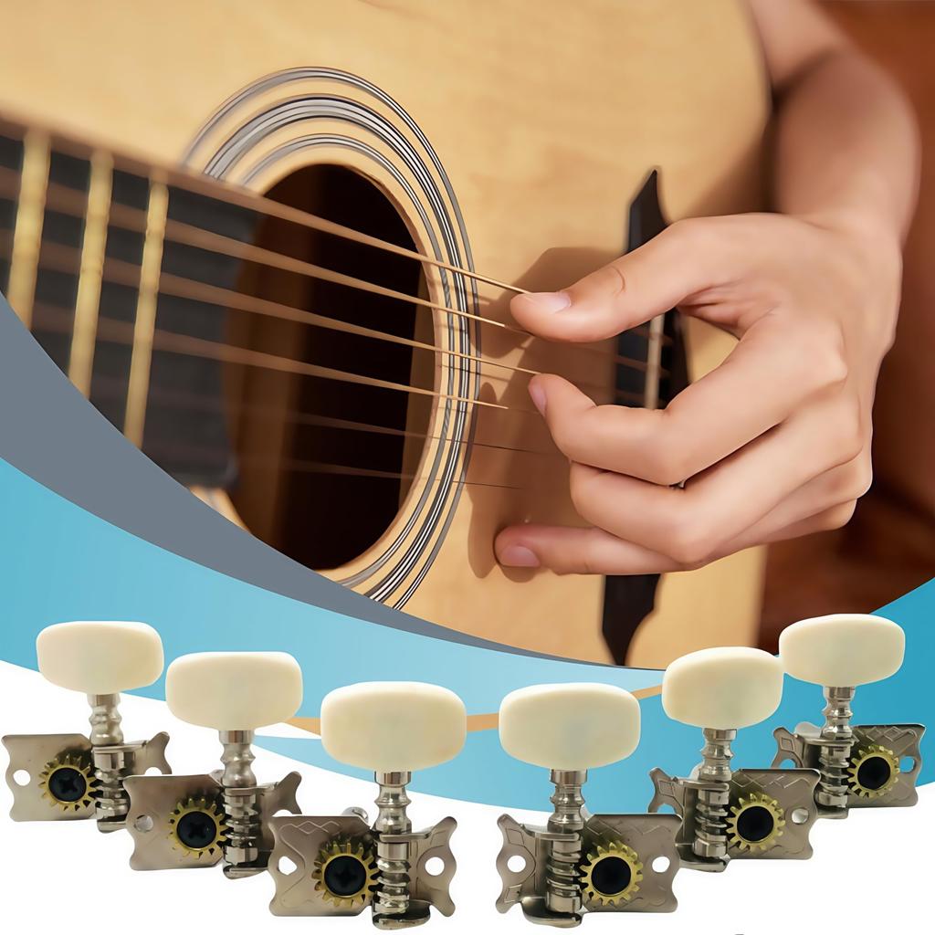 Колки 6 шт. Хромированные Колковая механика Колки для классической гитары Одинарный колковый ключ Механика для струн Детали 3 левых 3 правых Бежевый