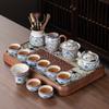 Chinese Retro Blue and White Ru Kiln Kung Fu Tea Set, Home Office Ceramic Teapot, Teacup, Tea Table, a Complete Set