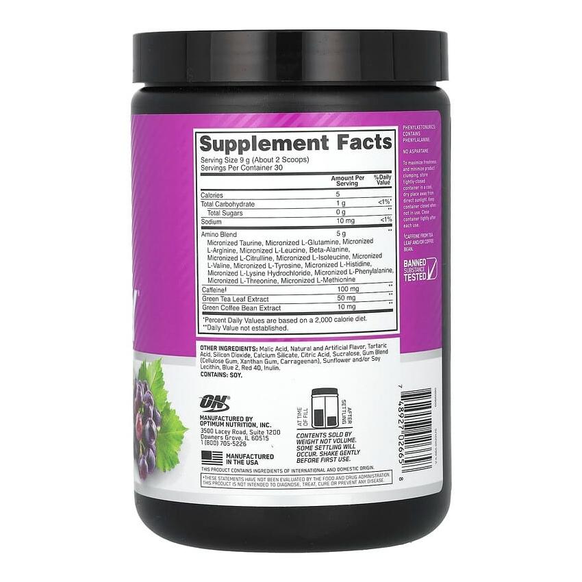 Essential Amino Acids Concord Grapes (270 G), Essential Amin.O. Energy Concord Grape, Optimum Nutrition