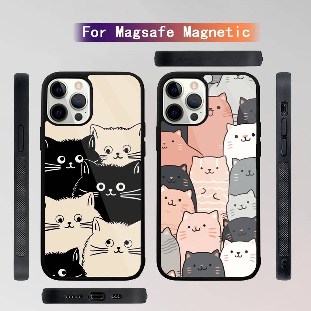 Cat Cartoon Cute Phone Case For iPhone 16,15,14,13,12,11,Plus,Pro,Max Mini Magsafe Magnetic Wireless Charging