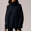Women's Solid Color High Neck Pullover, Solid Color Loose Knit Sweater