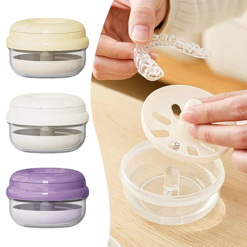 Clear Case Portable Denture Case Elastic Lifting Denture Soak Cup for Clear Braces