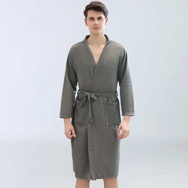 Spring and Summer Waffle Robe Women's Thin Style Bathrobe Absorptive Sweat Steaming Pajamas, Men and Women's Home Clothes Couple Nightgown