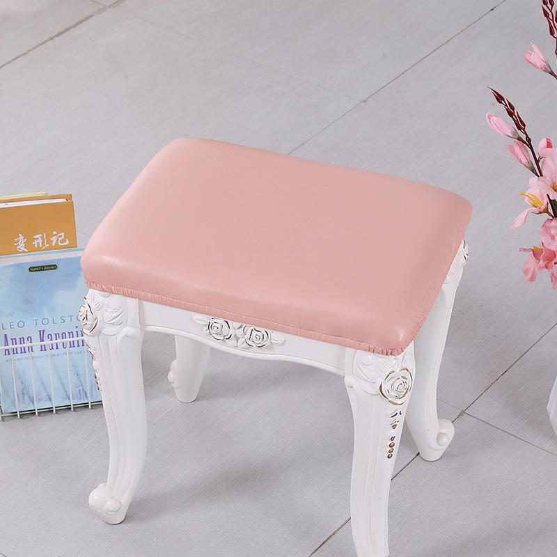 Leather Elastic Dressing Table Stool Cover New Stool Surface Dust Protection Cover Hat Style Shoe Replacement Stool Mask Solid Color