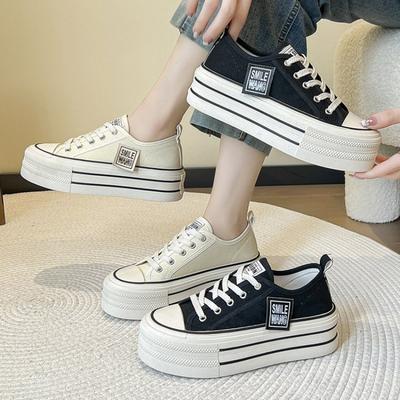 Модные многофункциональные спортивные парусиновые туфли для отдыха на открытом воздухе, новые женские черные парусиновые кроссовки на платформе со шнуровкой, удобная обувь