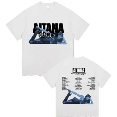 Aitana Cuarto Azul Мировой Тур 2026 Печатная Футболка для Мужчин и Женщин Хип-Хоп Ретро Летний Принт Хлопковая Футболка