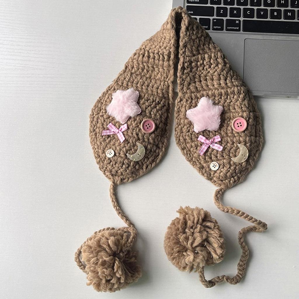 Ветронепродуваемые вязаные крючком наушники с аппликациями в виде звезд и луны, привлекательная грелка для ушей для взрослых, сохраняющая уши в тепле, принадлежности для холодной погоды