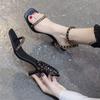 Rivet Sandals Women's Summer Middle Heel 2024 New Versatile Stiletto Roman Shoes Ins Tide Internet Celebrity Professional High Heels