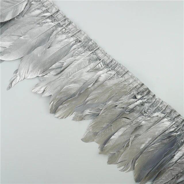 2 метра золотые, серебряные гусиные перья, отделка на ленте, бахрома, лента, гусиное перо для поделок, золотые аксессуары для рукоделия, украшение