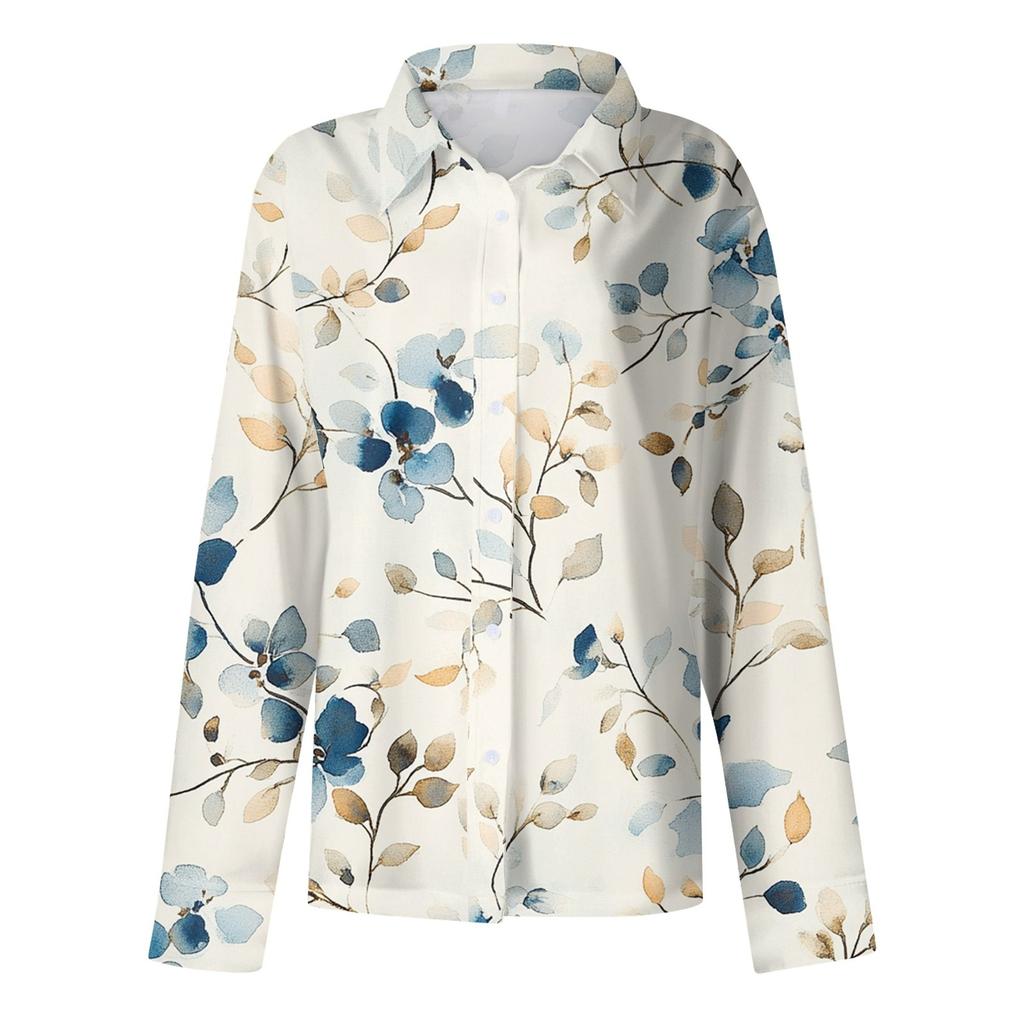 Women's Shirt Blouse Print Button Long Sleeve Casual Basic Shirt Collar Regular Top