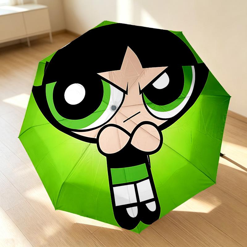 Powerpuff Girls 8 Ribs 3Fold Black Glue Uv Protection Umbrella Sun Protection Rainproof Compact Folding Umbrella For Travel Daily Use C923429