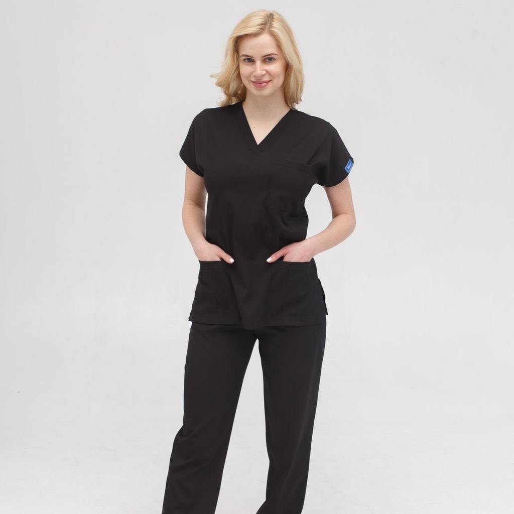 Набор из двух предметов, медицинские скрабы, унисекс, комплект униформы для врачей и медсестер, медицинская форма, хирургический костюм, топы + брюки, с v-образным вырезом, с короткими рукавами, тонкая ткань Tericoton