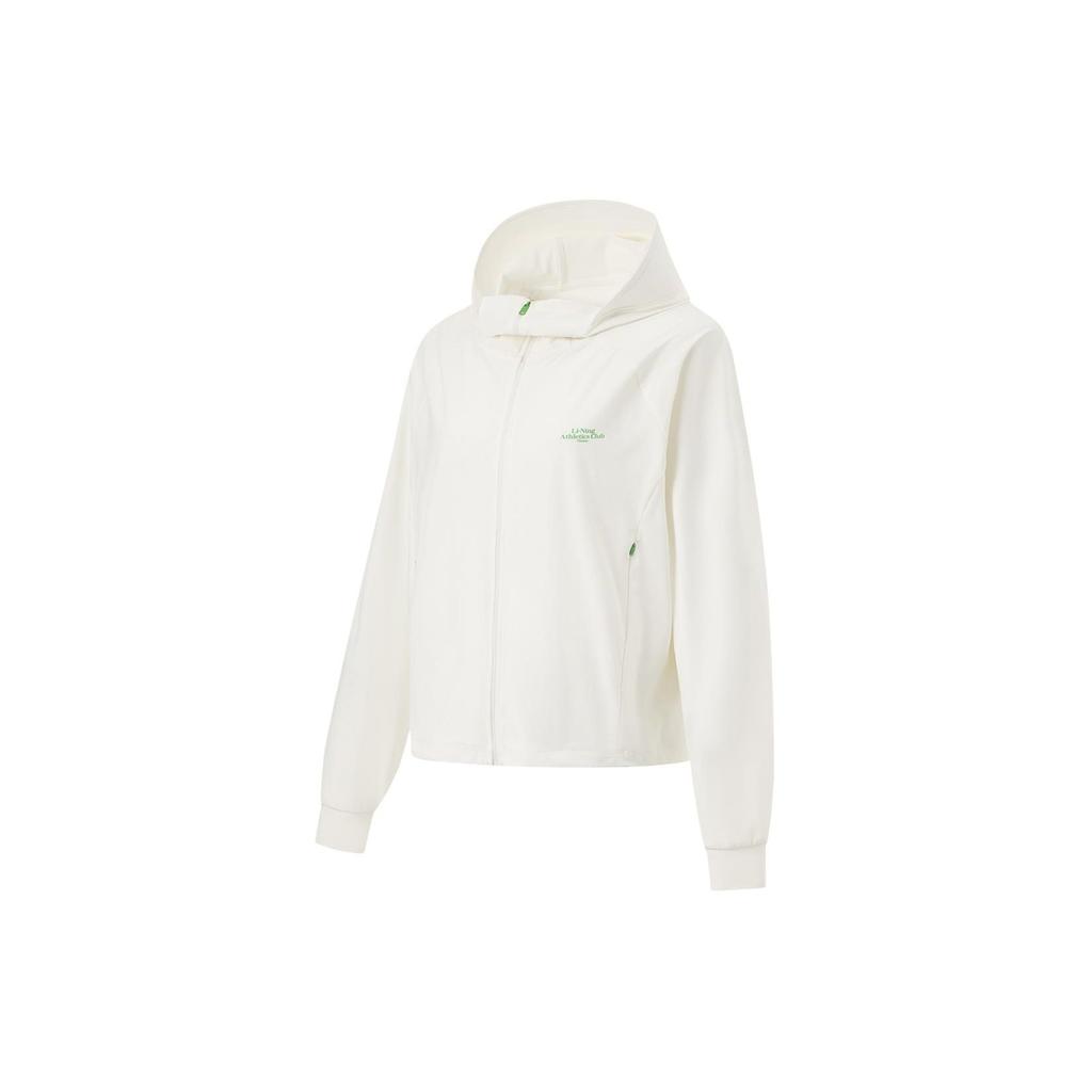 Li Ning Ice Silk Quick Dry Cool Technology UV Protection Lightweight Breathable Skin Shirt UPF 100+ Sun Protection Women Tops Off-White AWDU766-3