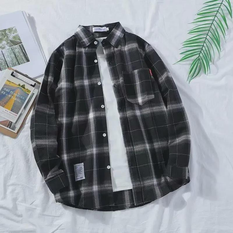 Мужская клетчатая рубашка с длинным рукавом в гонконгском стиле: Корейская осенняя мода, модная повседневная куртка