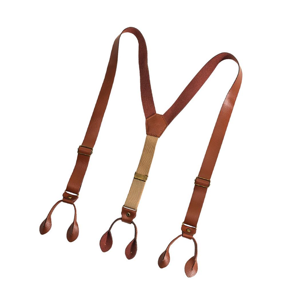 Stylish Classical Suspenders Adjustable Suspenders PU Chain Metal Clip Brown PU Belt for Wedding Business Wear