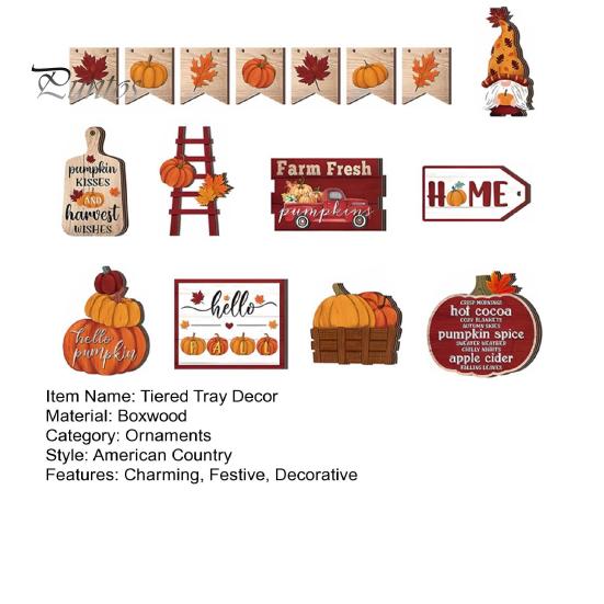 Осенний многоярусный декоративный набор для подносов, деревянная фигурка гнома в виде тыквы на День благодарения, кленовый лист, фермерский дом, осенний урожай, табличка на стол для осенних вечеринок, домашний декор