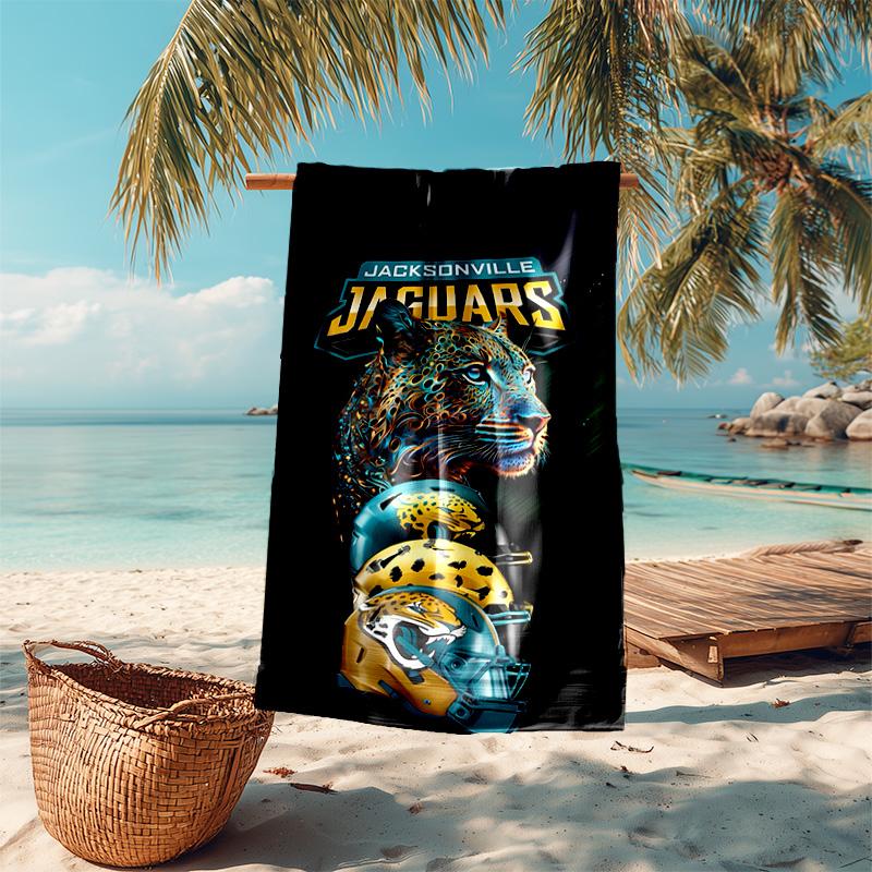 proof beach towel with Jacksonville Jaguars logo pattern - soft,absorbent,quick-drying,machine washable - perfect for swimming,camping,bathing