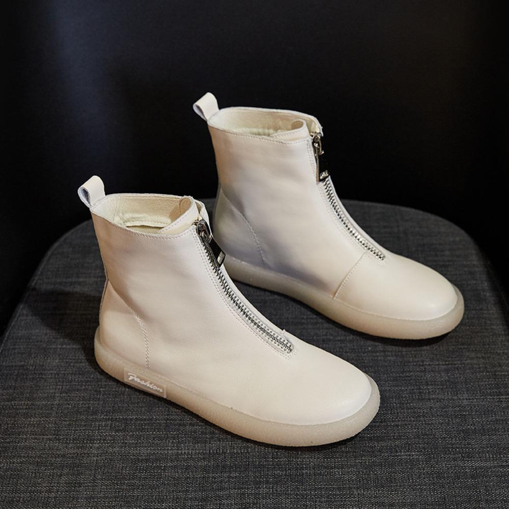 Короткие сапоги женские новые осенне-зимние женские сапоги из коровьего сухожилия с мягкой подошвой повседневные высокие женские туфли с застежкой-молнией спереди