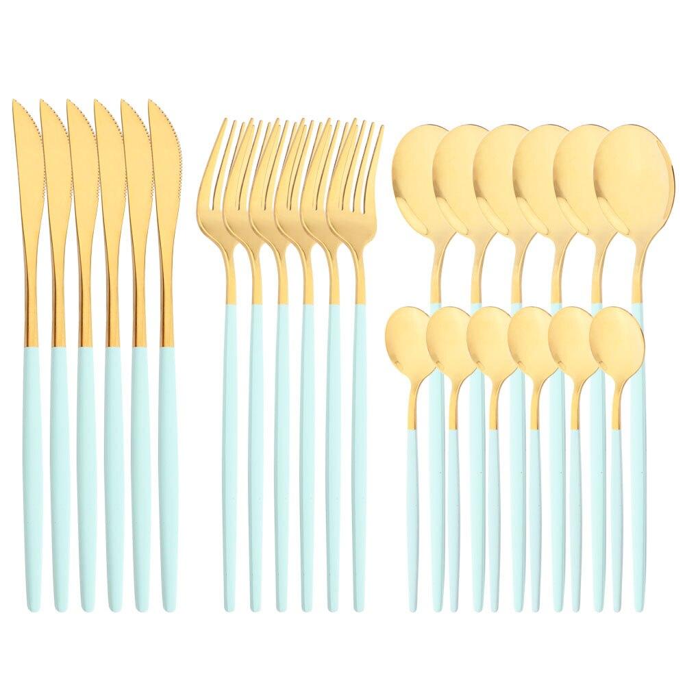 Purple Stainless Steel Cutlery Set 24pc For 6 Flatware Knife Fork Coffee Spoons Tableware Suit Household Kitchen Dinnerware Set