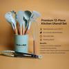 12 Pc Silicone Kitchen Utensils & Spatula Set | Non-Stick Cooking & Baking Tools with Wooden Handle