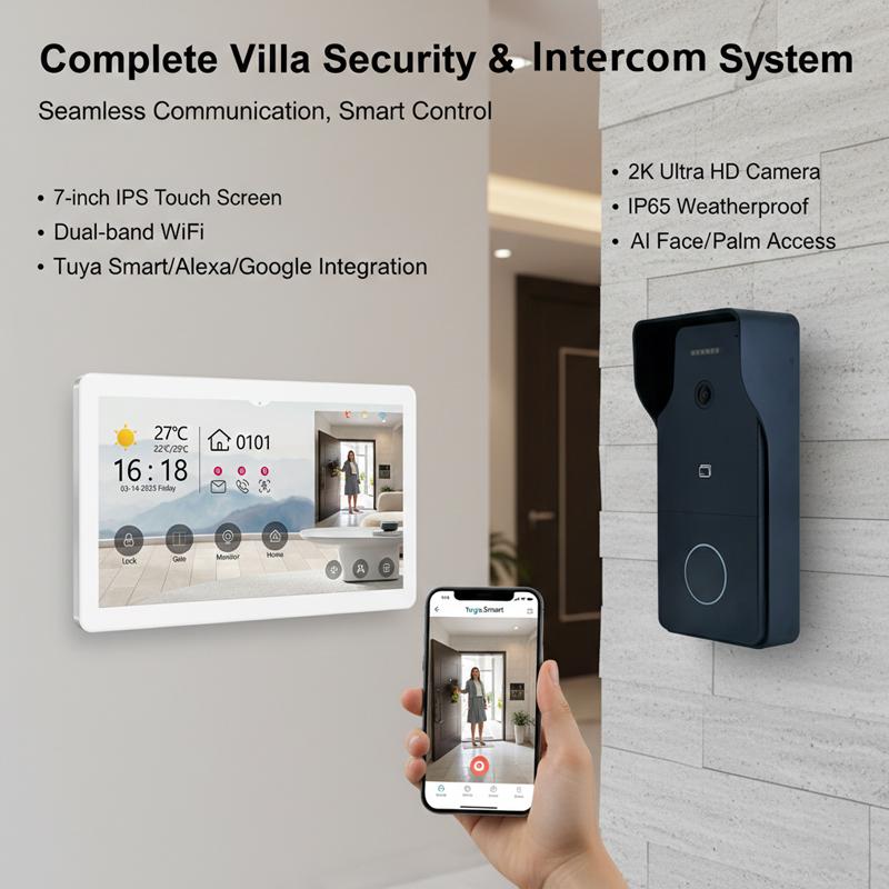 Hiwink Smart Villa Door Entry System with 2K Waterproof Doorbell Camera 7'' Touch Screen Indoor Monitor Compatible with Tuya