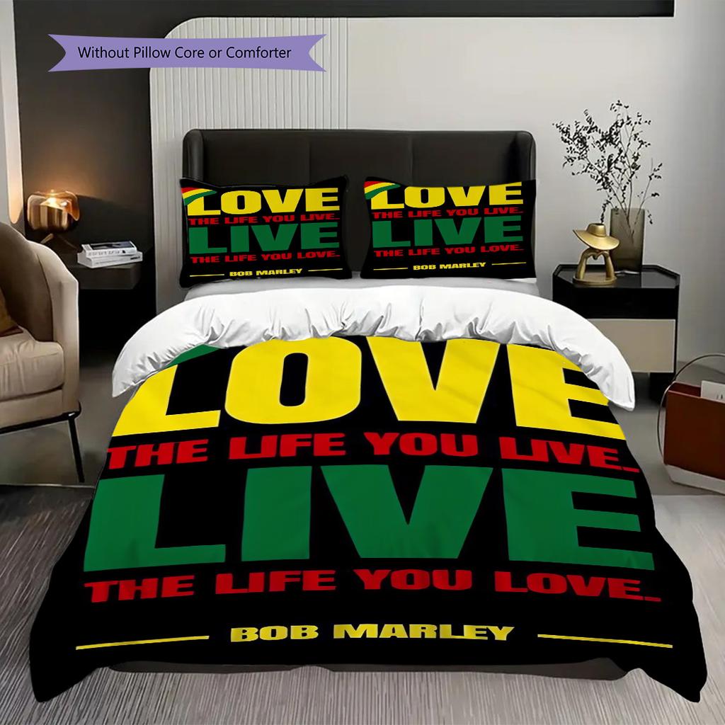 Vibrant Rasta Guitar Art Three-piece set (1 * duvet cover + 2 * pillowcase, without core) 2D Flat Christmas birthday gift Duvet cover and pillowcase