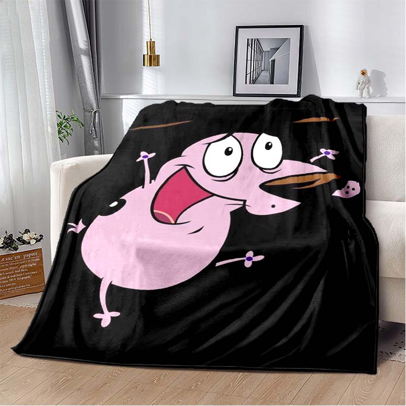 Courage The Cowardly Dog Cartoon Print Flannel Throw Blanket Soft Warm Sofa Bed Cover For Animation Fans Kids Bedroom Living Room Decor Gift